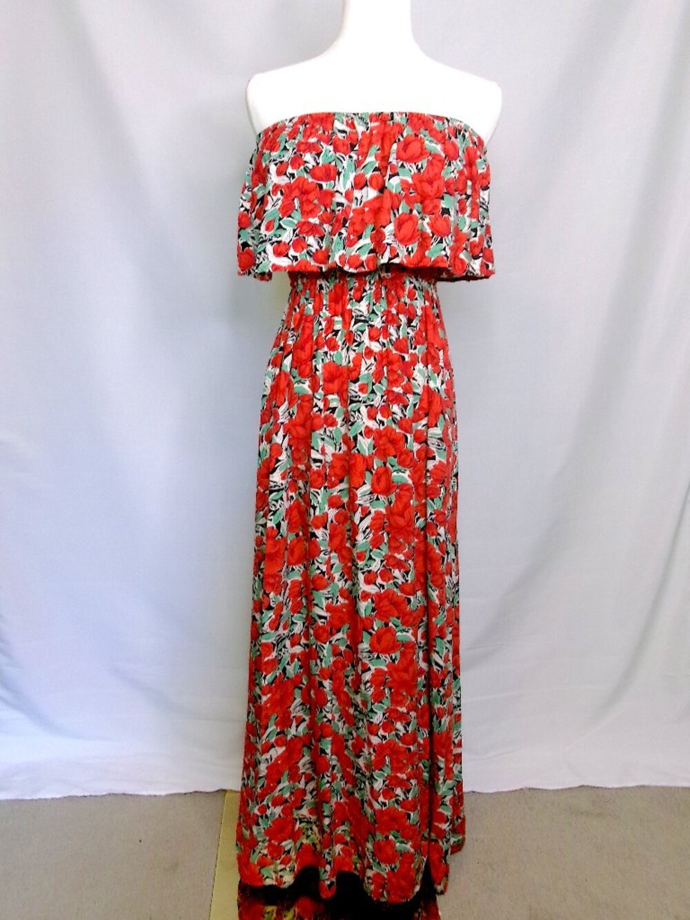 Floral Strapless Maxi Dress Tropical Boho Vacation Dress S